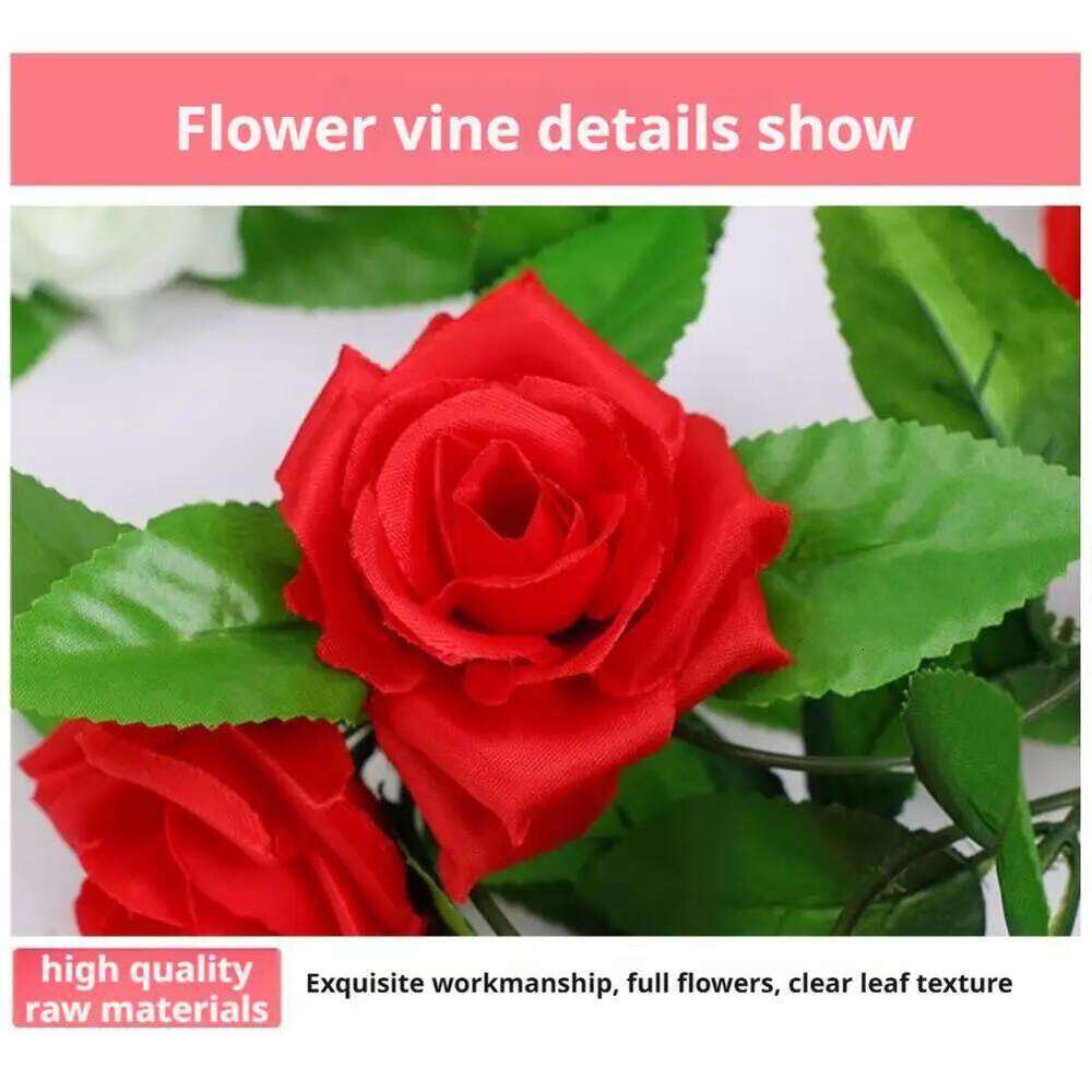 2.2M Artificial Rose Vine with Blooms White pink Faux Floral Hanging Decor for Wedding Indoor Durable Plastic Plant W260130