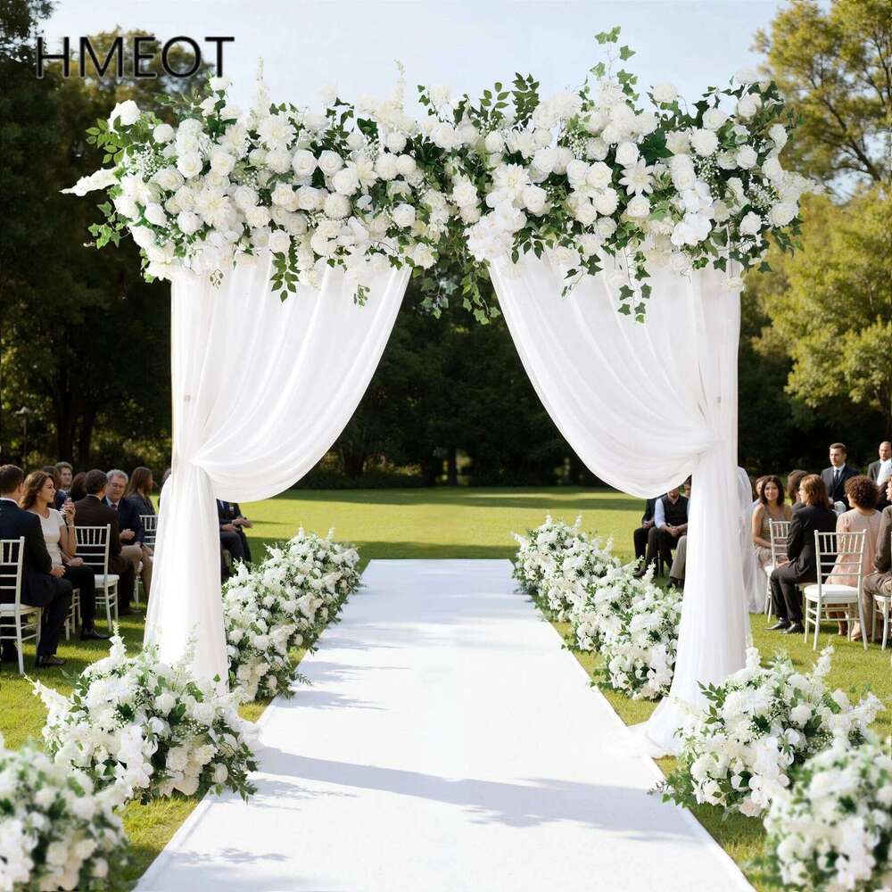 HMEOT H9050 Wedding Hanging Decor White Rose Babysbreath Green Plant Ivy Flower Row Ceremony Floral Centerpiece Balls for Table W260130