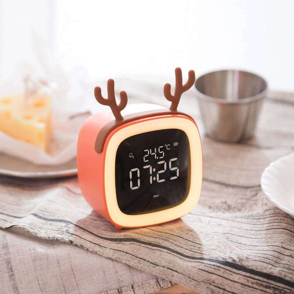 Newest Mini Portable Cartoon Rabbit Ear Shape Rechargeable Digital Display LED Nigh Light Alarm Clock with Backlit Home Decor W260130