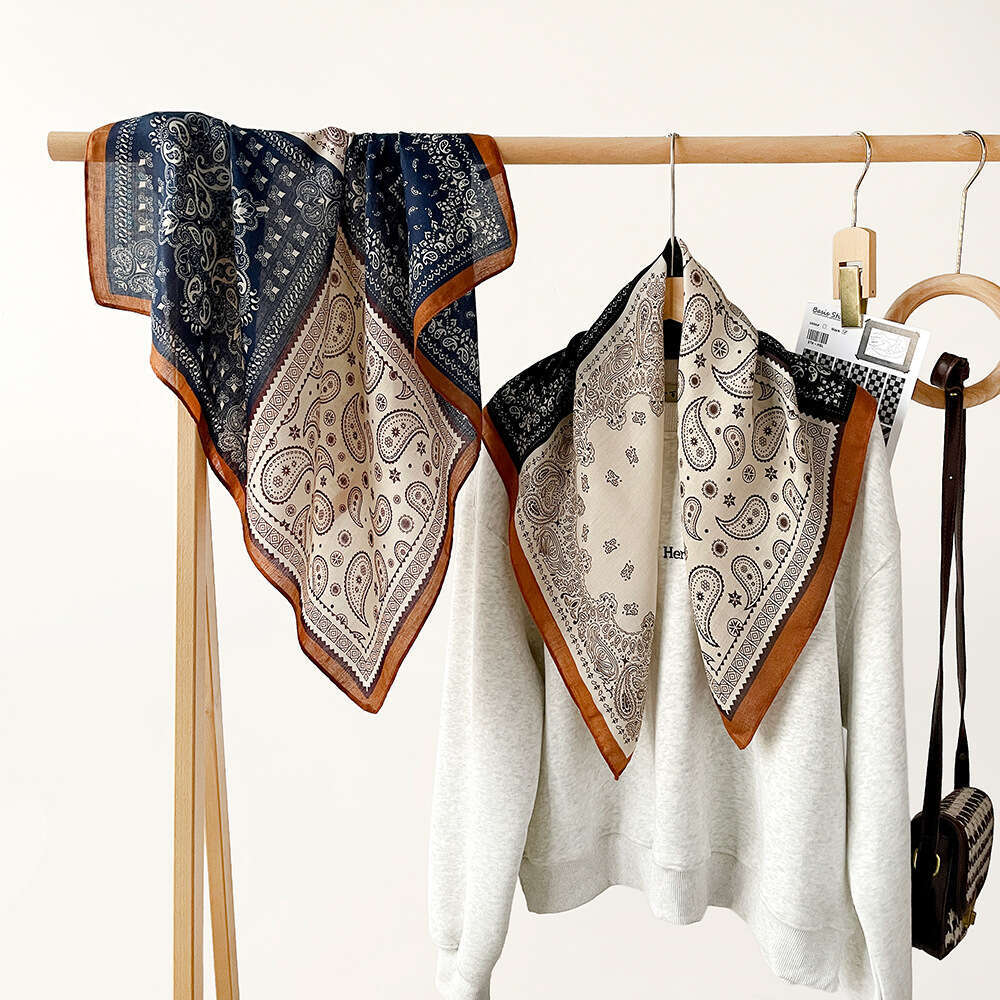 Shawl wrap Herringbone Pattern Paisley Color Block Artistic Retro Small Square Decorative Breathable Neck Scarf