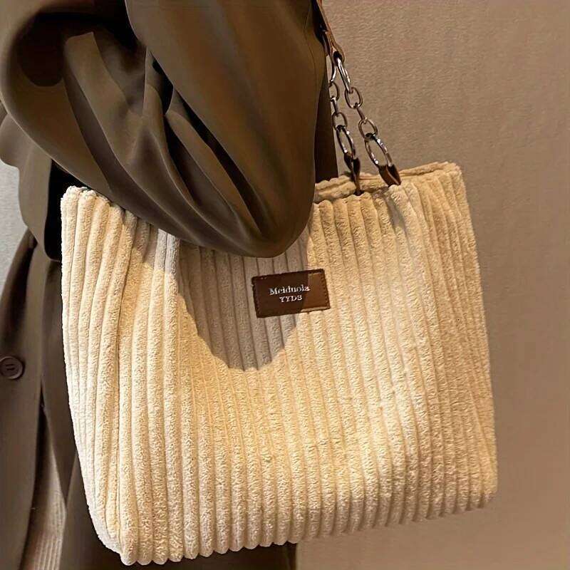 New large-capacity chain underarm tote women, single-shoulder commuter bag, corduroy bag for women Z260130