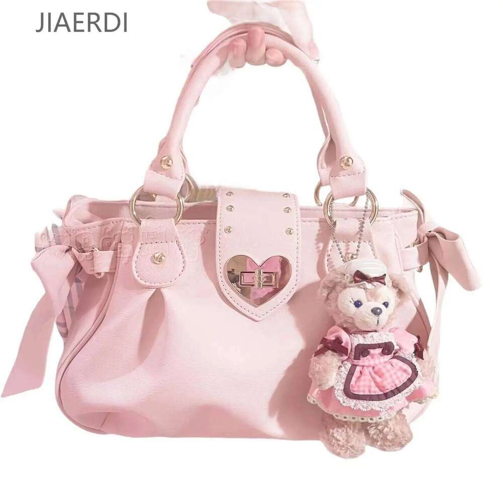 Sweet Bow Lolita Pink Hand Purse Women Harajuku Love Heart Soft Crossbody Lady Kawaii Large Capacity Shoulder Bag Female Z260130