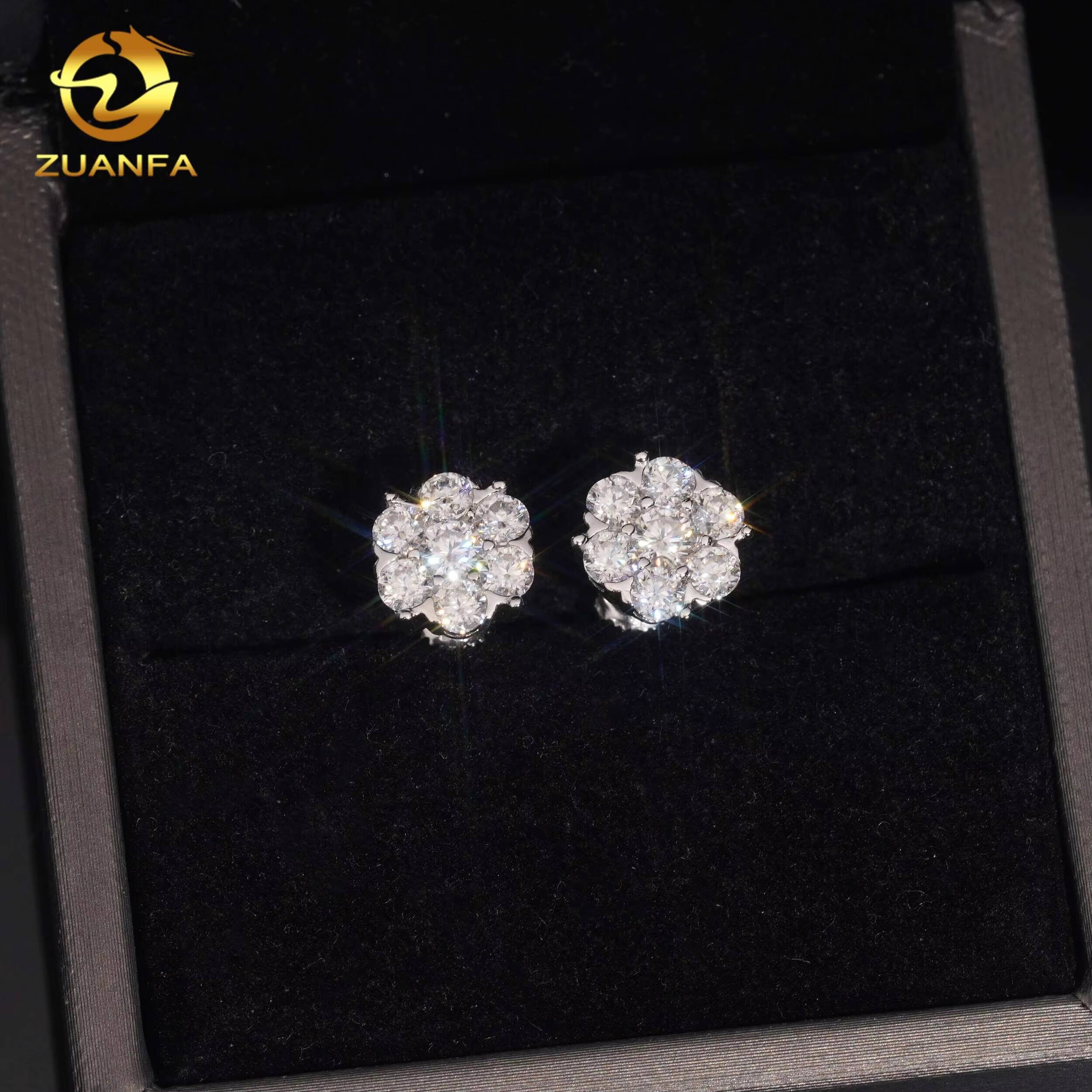 95mm Iced Out Moissanite Diamond Earrings Gra Certified Flower Cluster Moissanite Earrings 925 Sterling Silver Stud Earrings