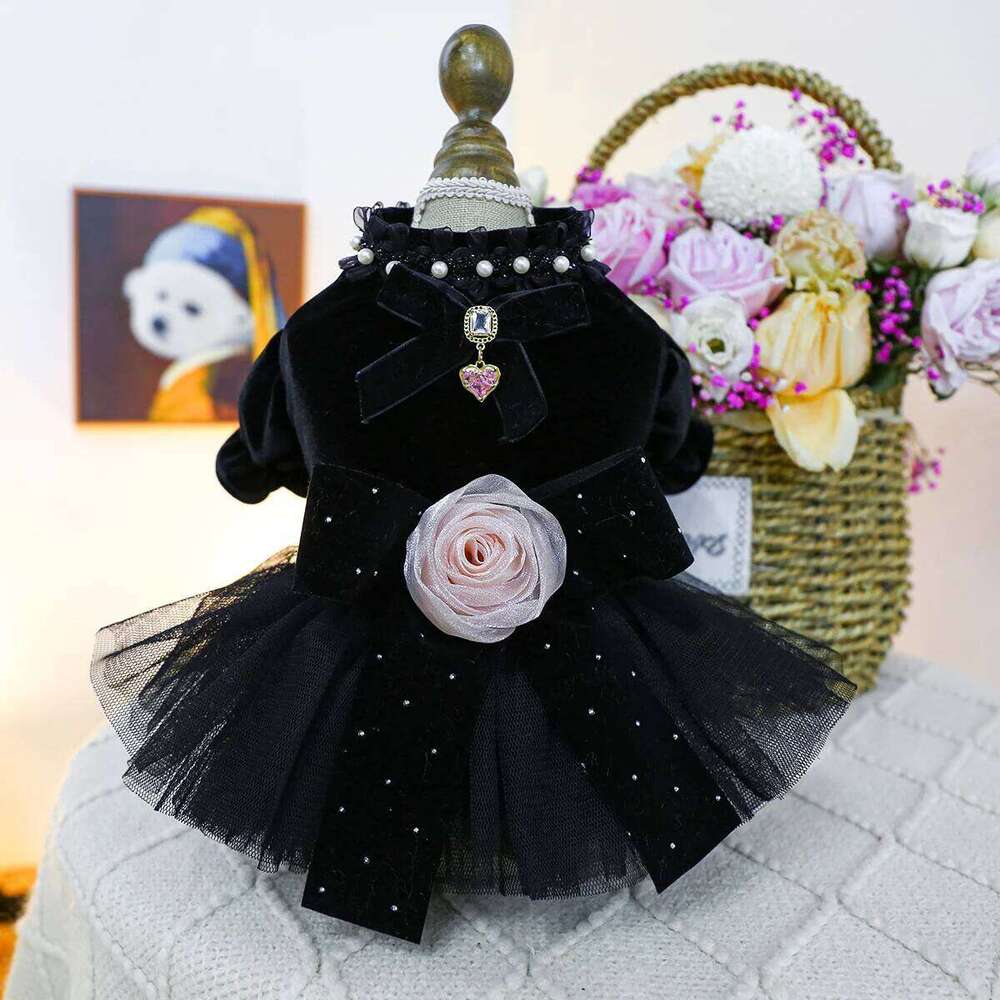 classic dog pet Black Sahara Rose Wedding Dress for Small Dogs Tutu Princess Skirt H260129