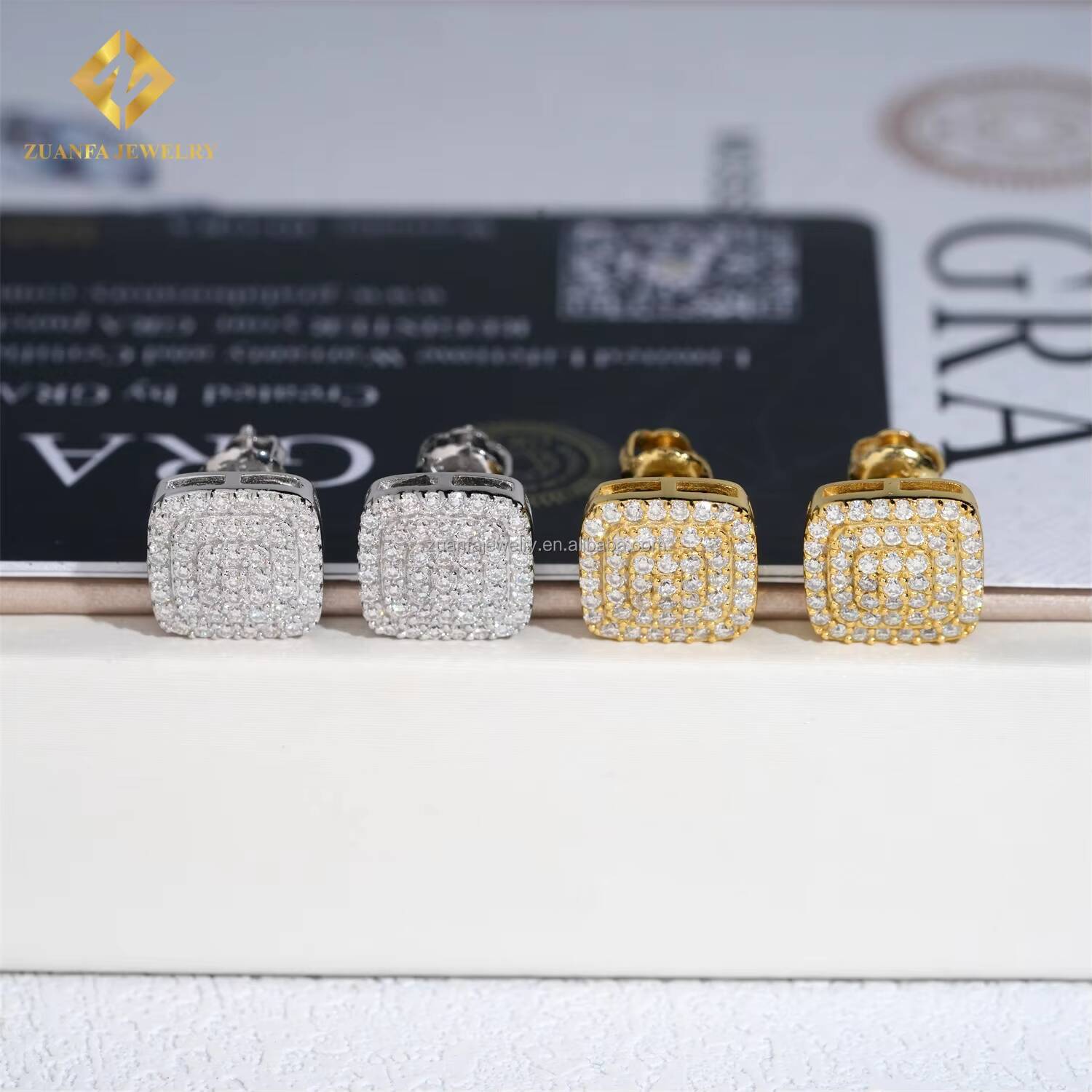 Fashion Style Drop Shipping GRA Certificate Rapper Jewelry Iced Out Hip Hop Screw Back S925 VVS1 Moissanite Square Stud Earrings