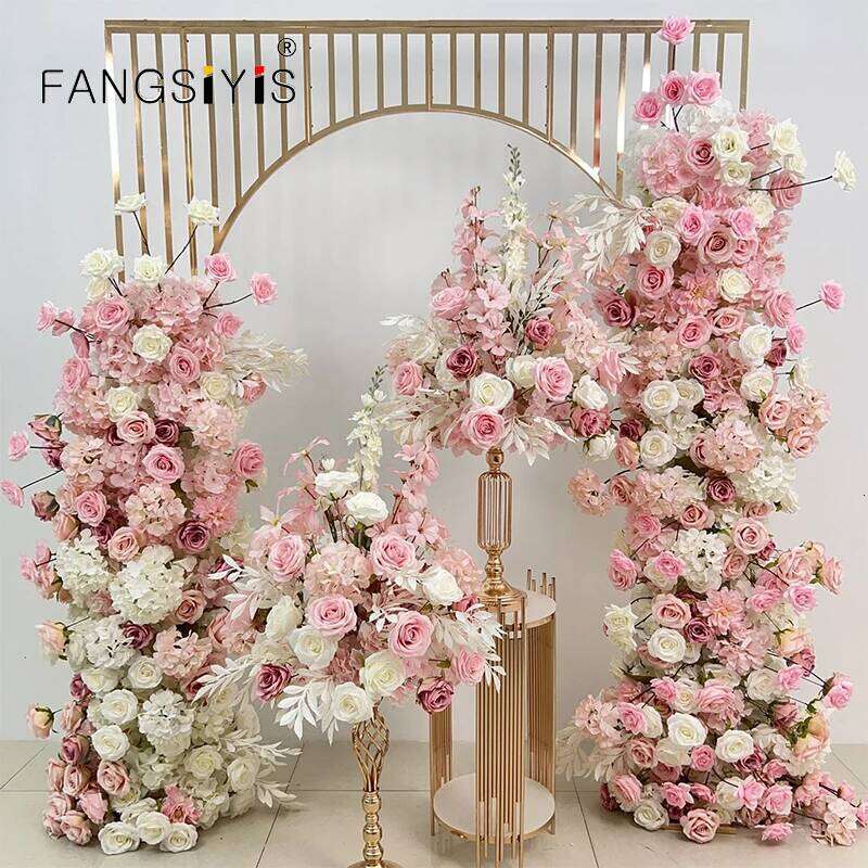 5D luxurious pink Rose hydrangea Floral Arrangement Wedding Backdrop Arch KT Board Deco Floor Flower Row Runner Event Party Prop Y260130
