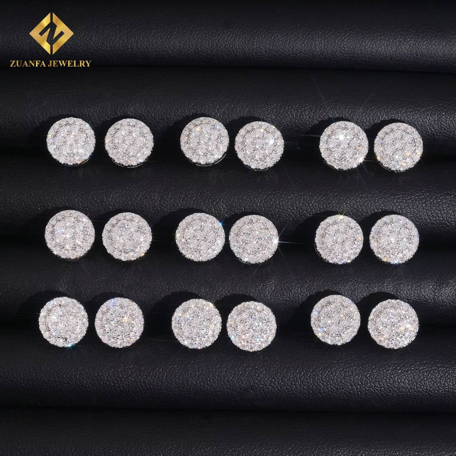 GRA Certified Round Moissanite Cluster Hip Hop Stud Earring 925 Sterling Silver Fully Iced Out Stud Earrings