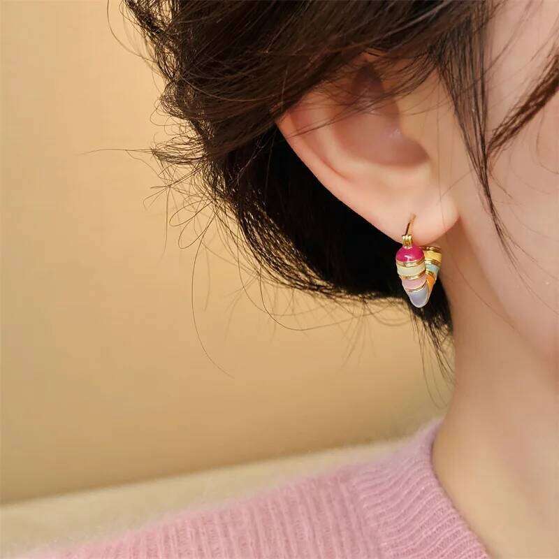 Colorful Heart Ear Buckle 2026 New Korean Fashion Women's Earring Precious Hoop Earrings Gold Plating Jewelries Girl Gifts
