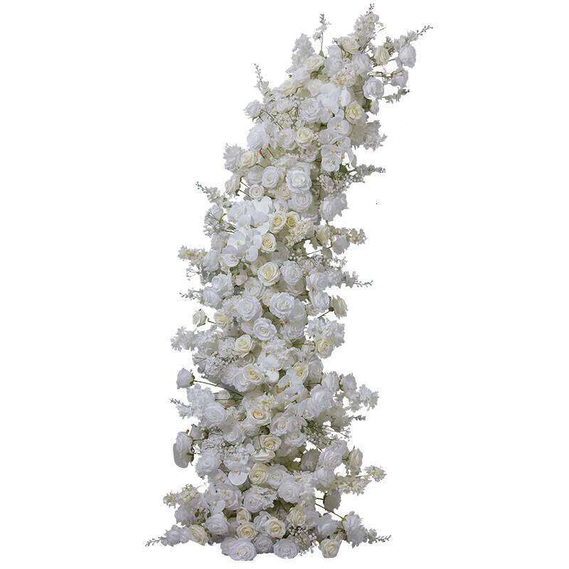 White Rose Orchid Hyacinth Floral Arrangement Decor Horn Arch Wedding Backdrop Floor Flower Row Event Stage Banquet Party Props W260130