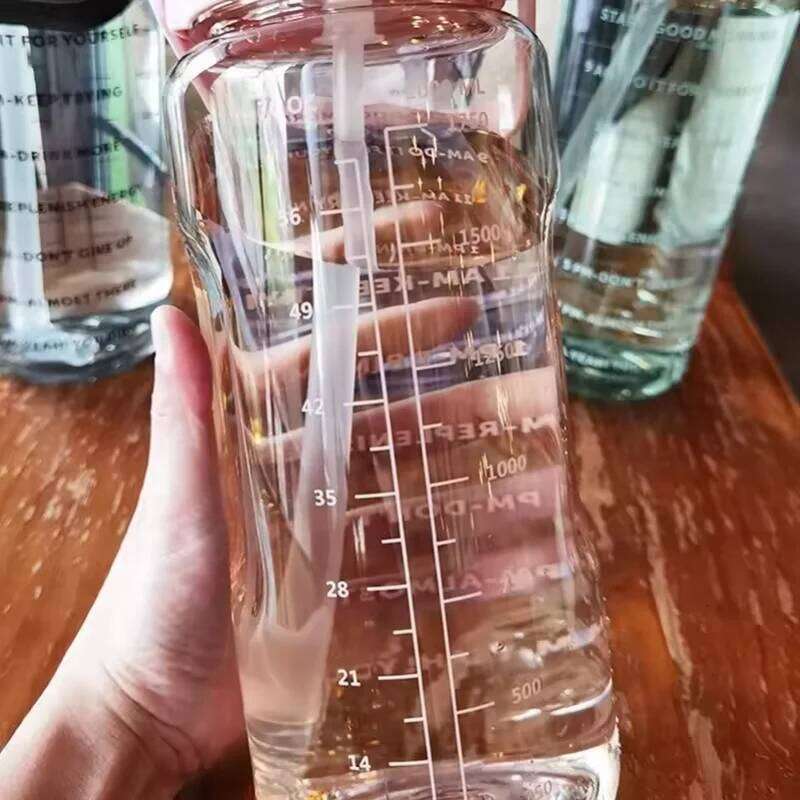 2 Liters Straw Plastic Water Large Portable Travel Bottle Sports Fitness High Value Big Fat Cup Adult Universal