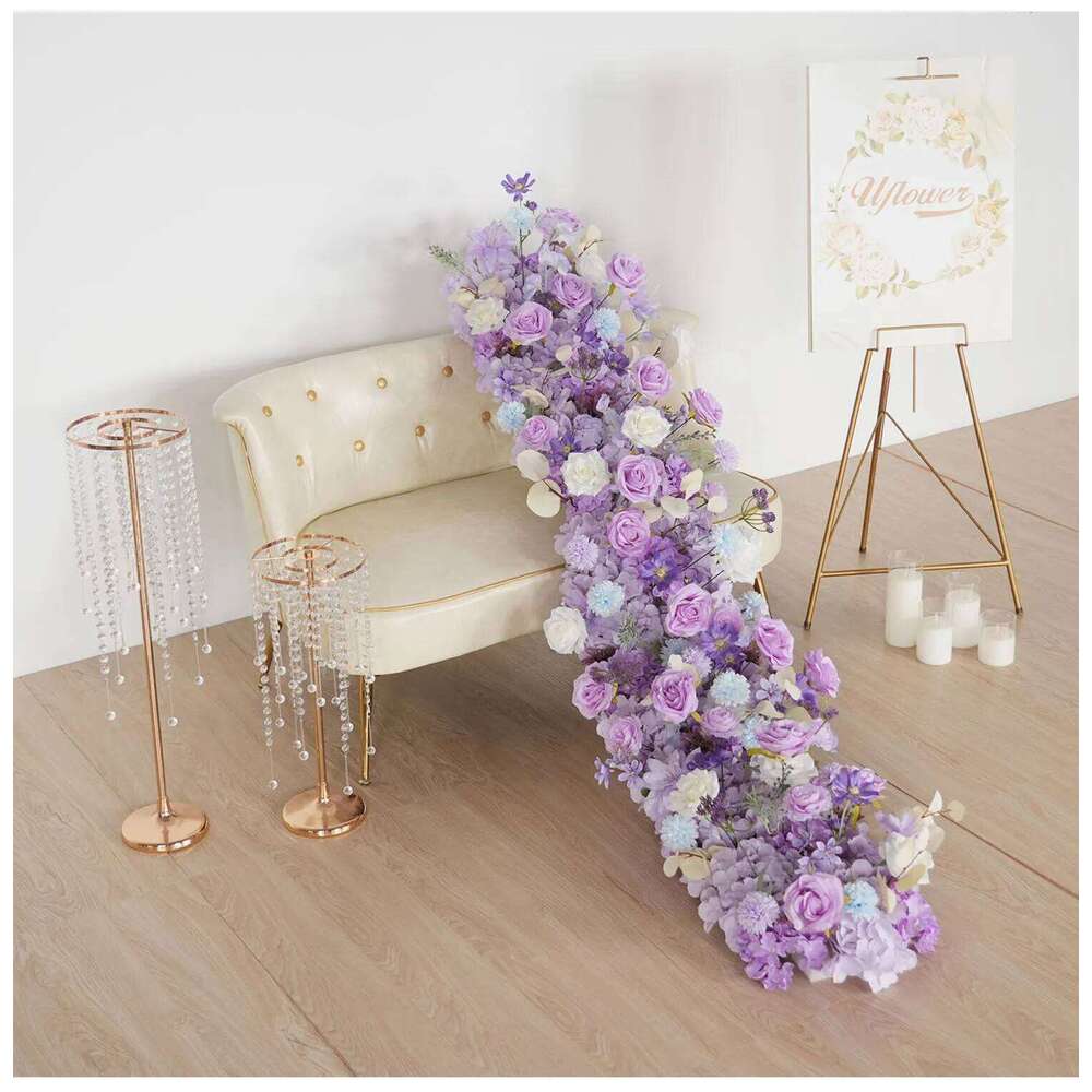 Uflower 100cm Purple Wedding Arch Hydrangea Floral Arrangement Table Centerpiece for Flower Ball Party Decoration Y260130