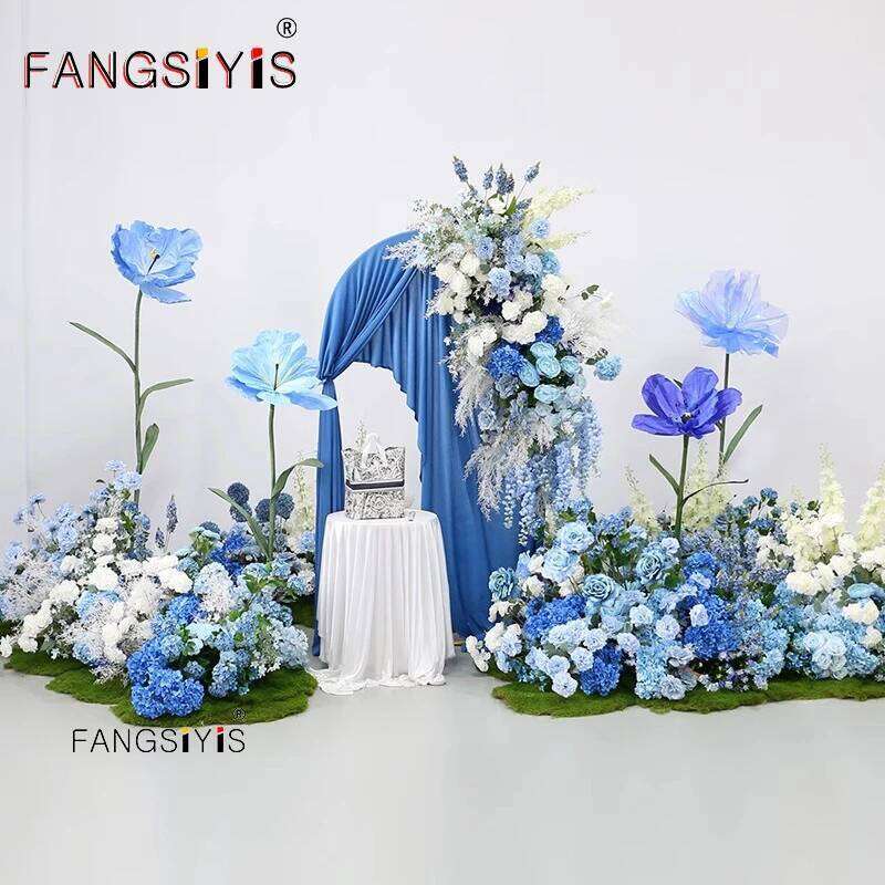 Blue White Rose Wedding Floral Arrangement Table Centerpieces Ball Event Arch Deco Hanging Corner Flowers Road Lead Floor Flower Y260130