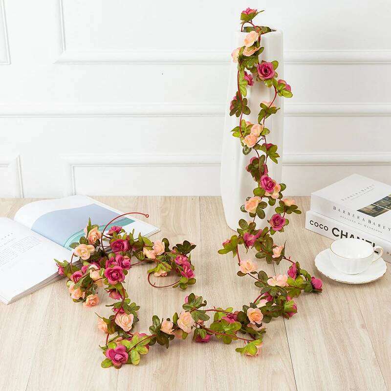 2PCS Simulated Rose, Vine, Artificial Flower, Outdoor Park Decoration, Silk Flower Home Vinha Decoration Y260130