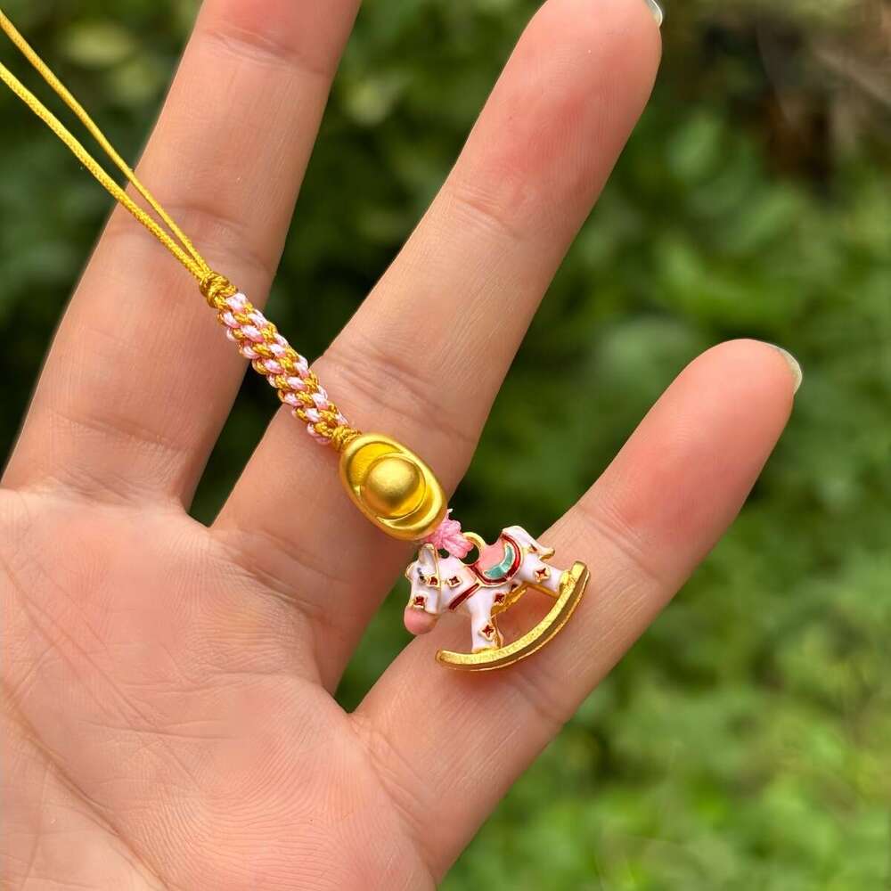 Traditional Gold Drip Oil Wooden Horse Phone Chain New Chinese Handmade DIY Hanging Ornament Pendant National Style Small Accessory