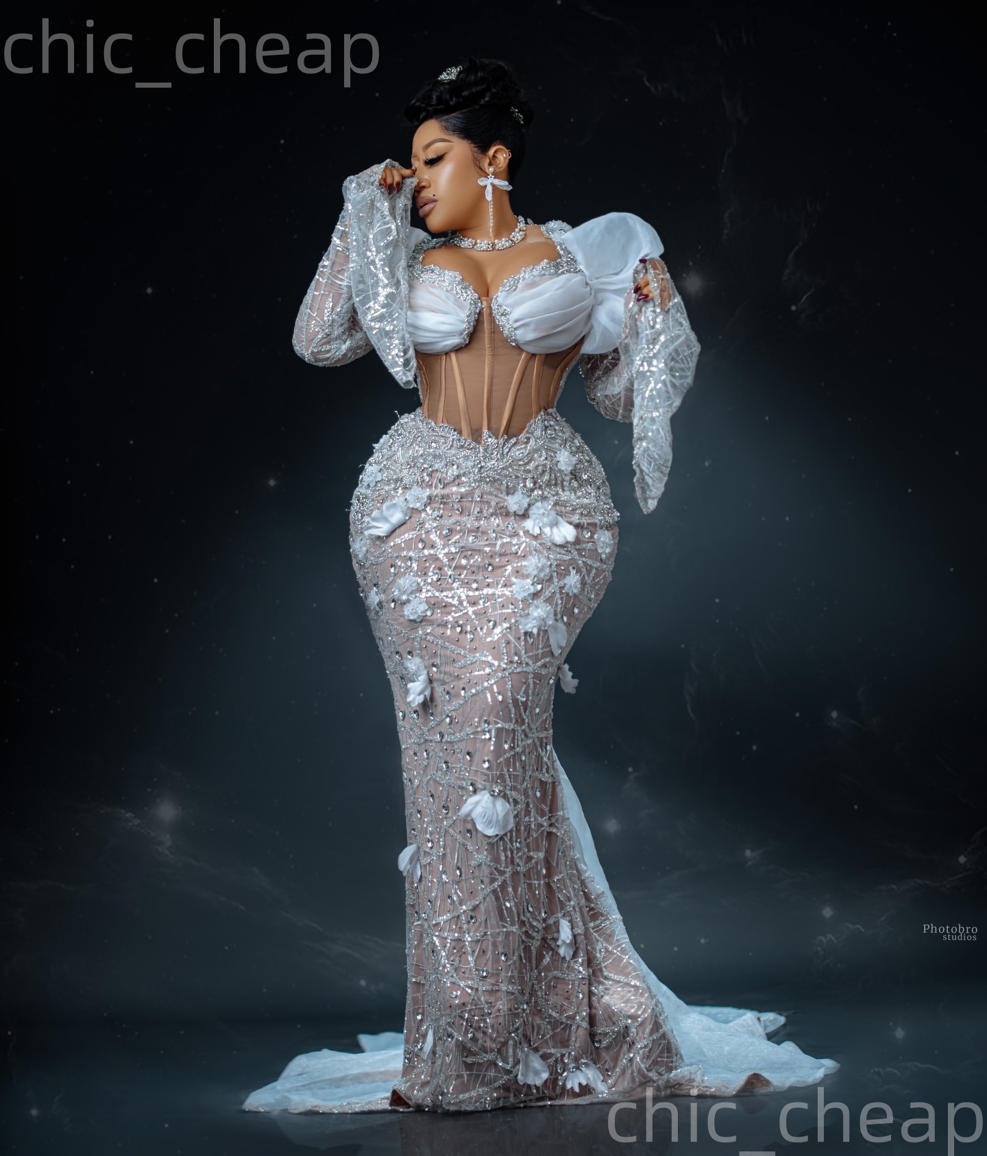 Aso Ebi Ivory Mermaid Prom Dresses 2026 Illusion Crystals Flowers Evening Formal Party Second Birthday Engagement Gowns Plus Size Dress For Special Oc