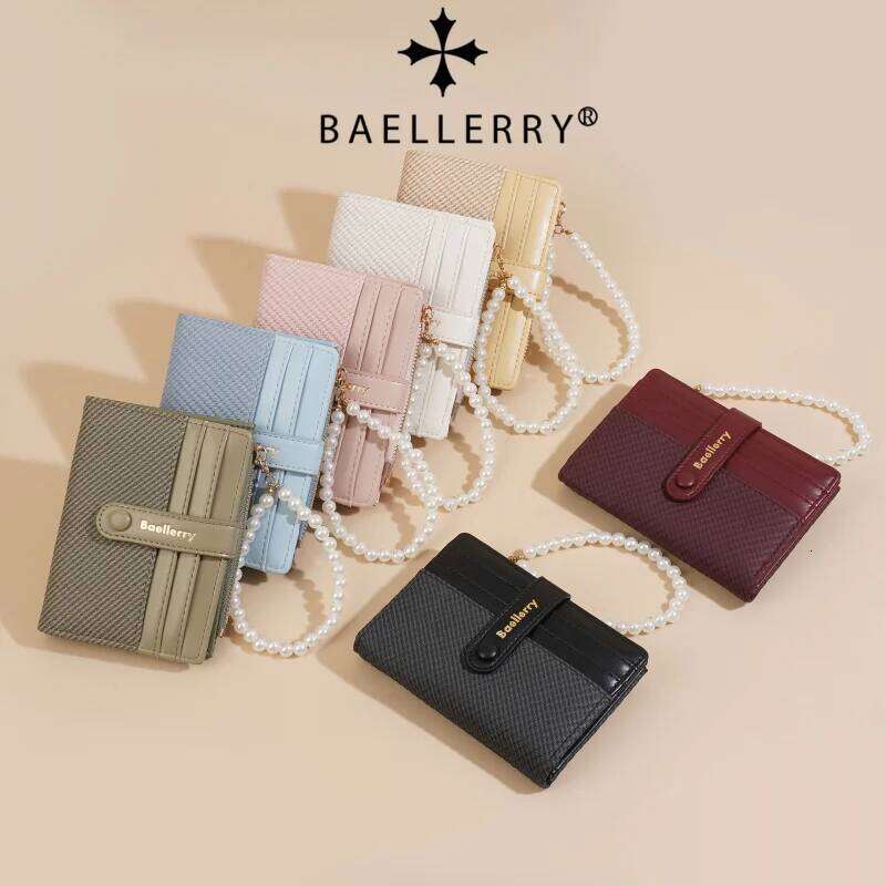 Chic Women Wallet High Class Ins Trendy Student Color Block Pearl Chain Purse Z260130
