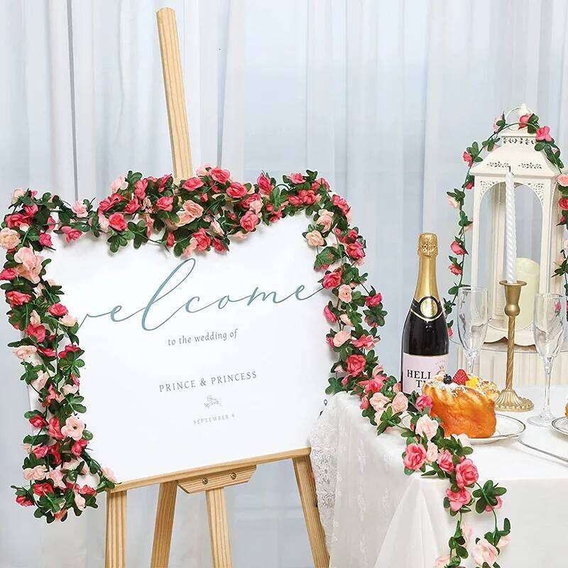 Artificial Rose Vines with Green Leaves Hanging Fake Roses Vine for Room Party Home Wedding Birthday Christmas Wall Arch Decor W260130