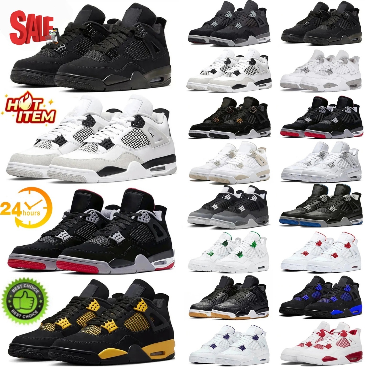 size 13 men shoes Designer 4s basketball shoes for men women Black Cat Military Sail Thunder White Oreo Cool Grey Varsity Red Bred Sneakers Blue University