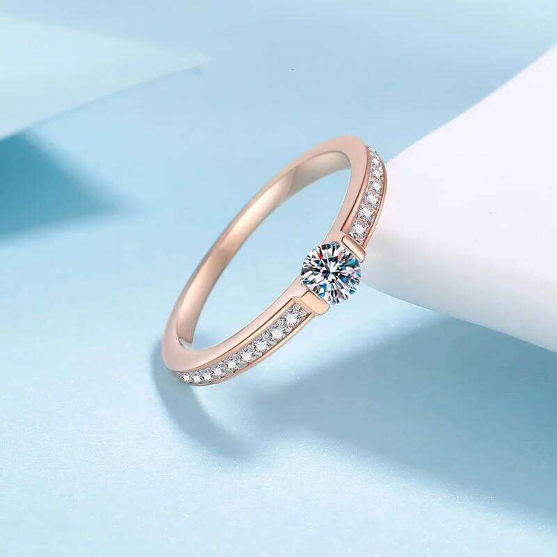 Tezzc 0.3ct Moissanite Eternity 925 Sterling Silver Women Ring Champagne color Commitment Wedding Jewelry With Certificate XJ260130