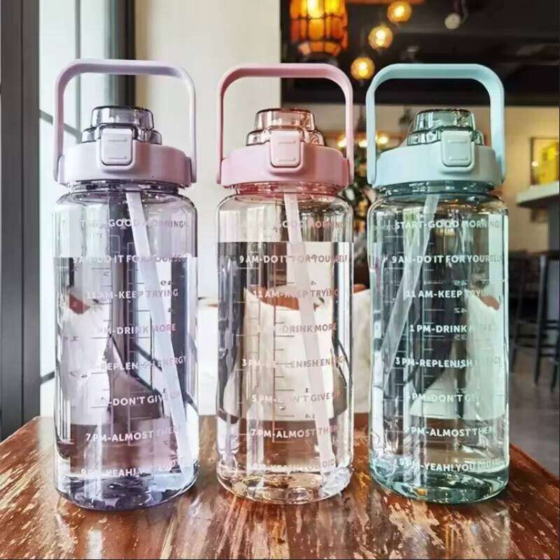 2 Liters Straw Plastic Water Large Portable Travel Bottle Sports Fitness High Value Big Fat Cup Adult Universal