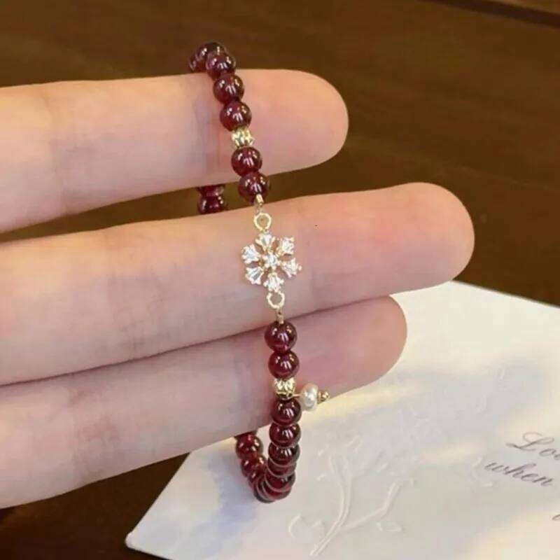 Sam Panda 925 Sterling Silver Snowflake Red Agate Bracelet For Women Bead Classic Ethnic Elegant Accessories Gift Dropshipping