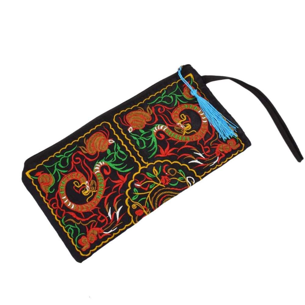 Ethnic Style Embroidered Long Vintage Large Capacity Clutch Ladies Evening Bag Phone Coin Purse Wallet