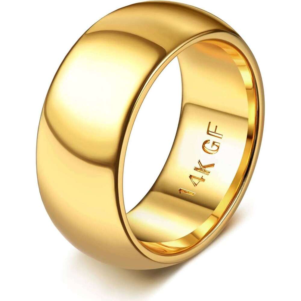 14K Gold Plated for Women Men Thick Thin Pinky Thumb Wedding Band Ring Non Tarnish Plain Domed Comfort Fit Size 6 -10 XJ260130