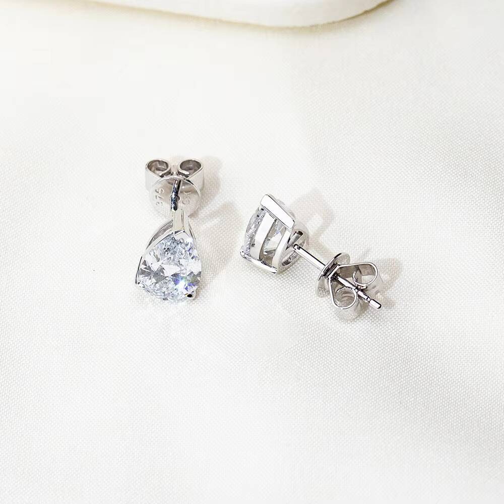 Ready to Ship MSE-513 9K White Gold 1ct Pear Cut Lab Grown Diamond Stud Earrings
