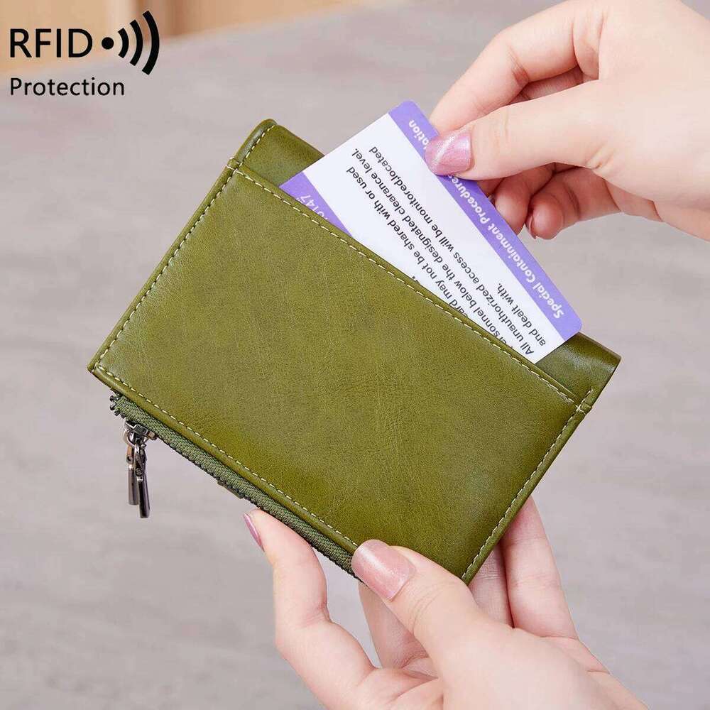 RFID anti-theft brush retro women's purse multi-card double zipper Soft leather coin Multi-functional short wallet Z260130