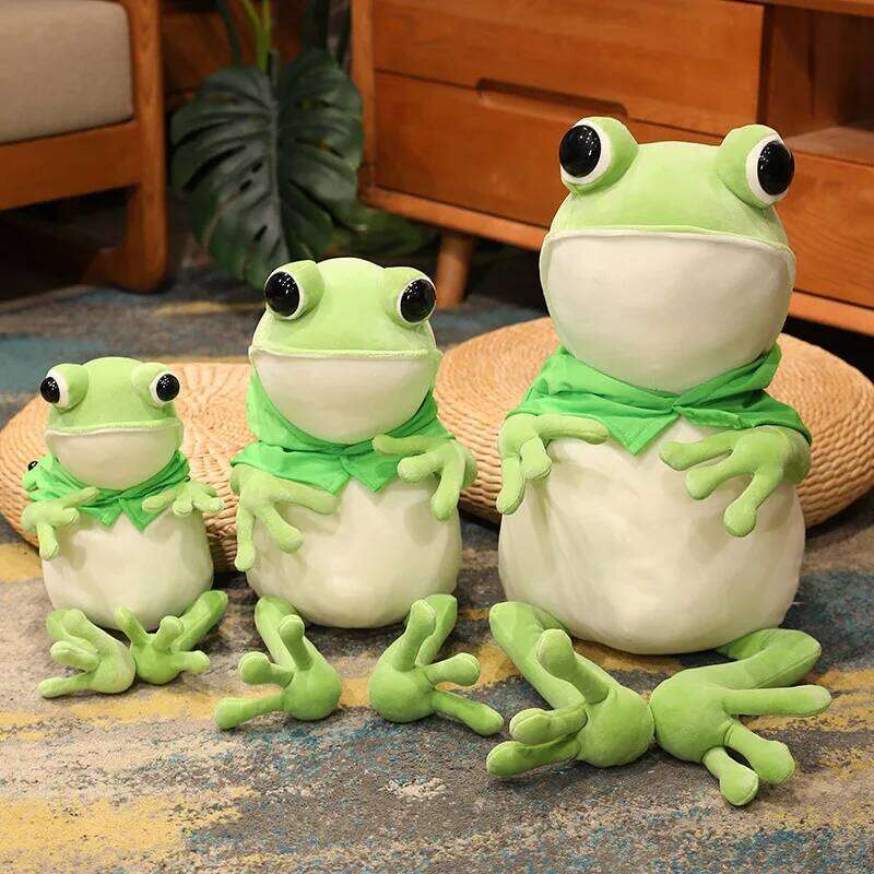 Kawaii Cloak Frog Plush Toy Soft Stuffed Animal Lovely Hat Big Eyes Anime Doll Baby Hug Pillow Children Boy Birthday Gifts Y260128