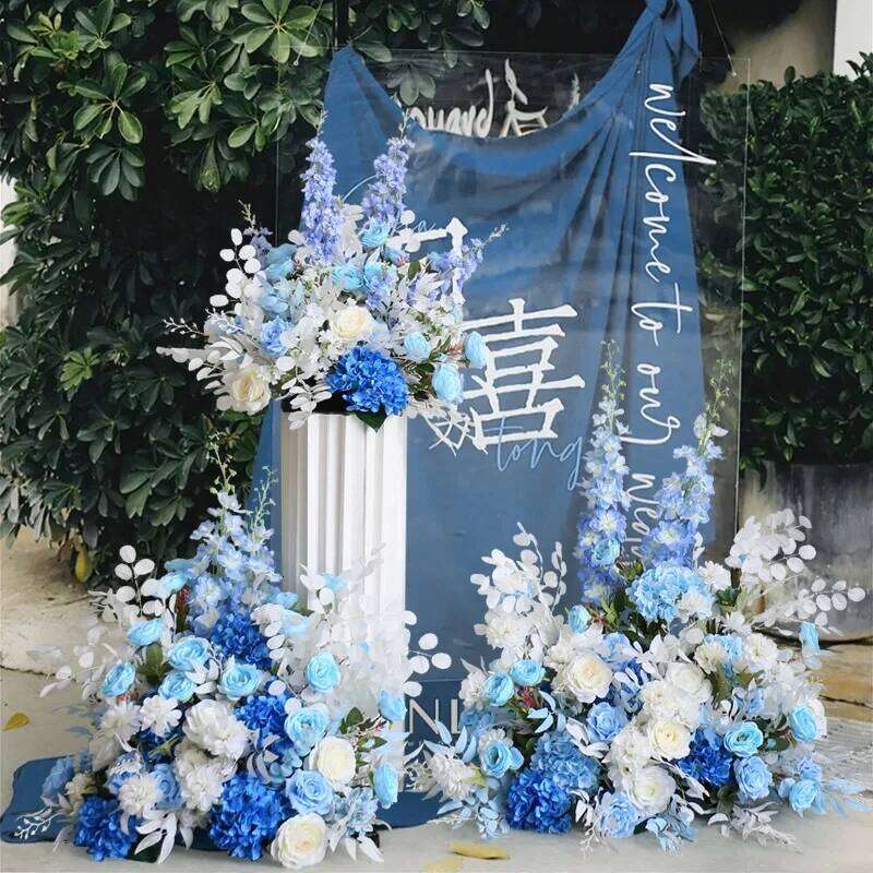 Homemade Decoration Blue Series Ball Simulation Row Home Decor Curtain Flower Wedding Sign In The Road Y260130