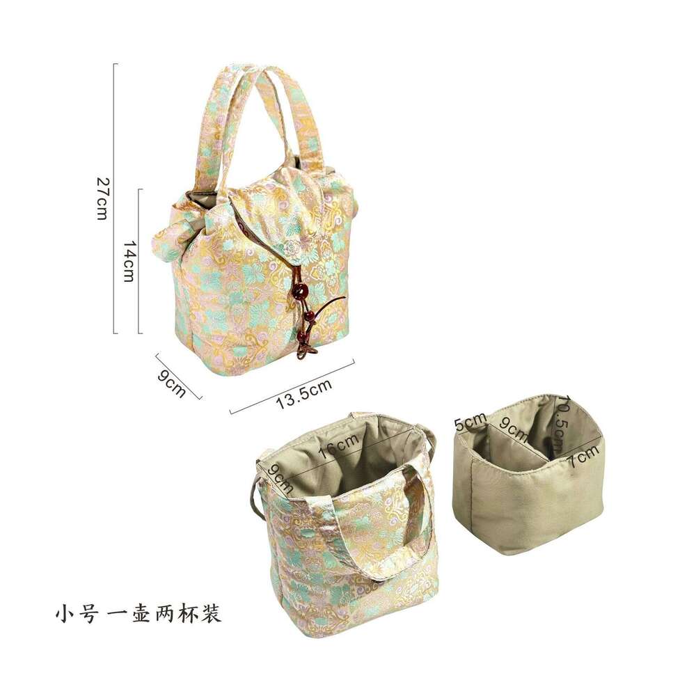 Brocade Fabric Chinese Style Embroidered Portable Outdoor Storage Bag Travel Tea Set Handbag MASA