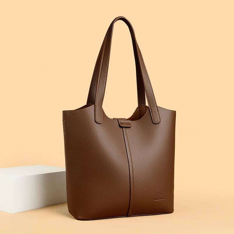 Women Casual Tote Female Solid Color Purse Simple Design Handbag Commuting Sac Genuine Brand Soft Leather Shoulder Bag For