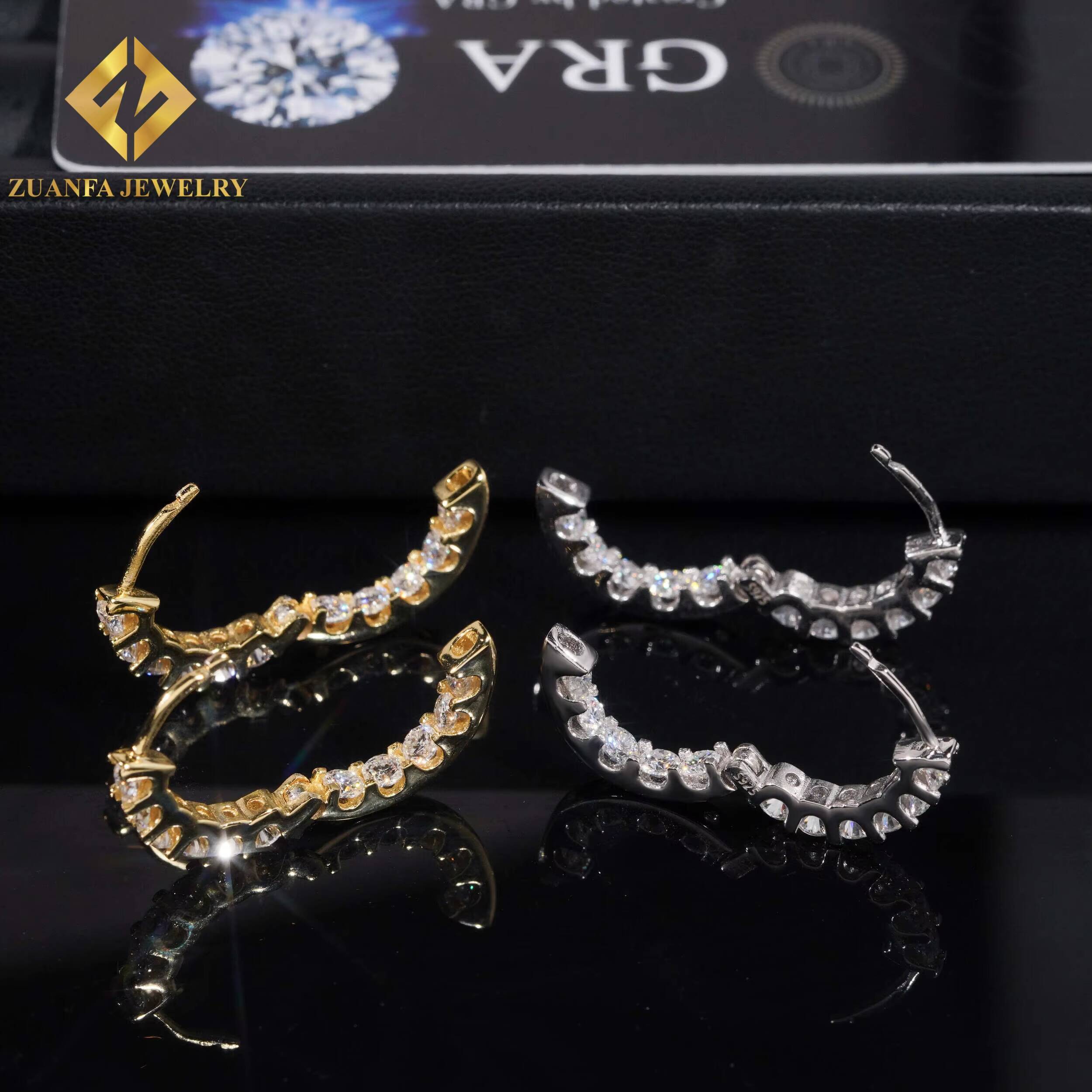 Fashion Women Tennis Earrings Luxury 925 Sterling Silver Jewelry 3MM VVS Moissanite Diamond Hoop Earrings for Engagement