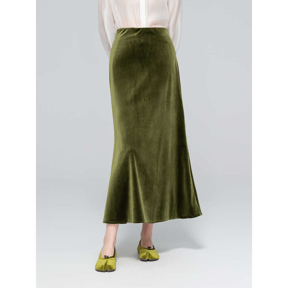 Zhihetang High-End Silk Velvet Midi For Women, Autumn National New Chinese Style, Elegant Slimming Long Skirt LEEGO LENS