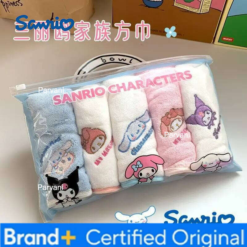 Sanrio 5pcs Cartoon Cinnamoroll Skin Friendly Absorbent Face Towel Suitable For Women Adults Children Handkerchiefs And Hand Towels H260130