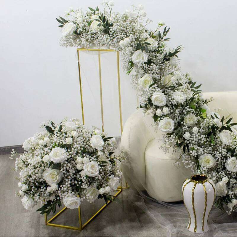 Custom Baby Breath Rose Row Wedding Backdrop Arch Arrangement Party Centerpieces Ball Event Table Flower Runner W260130