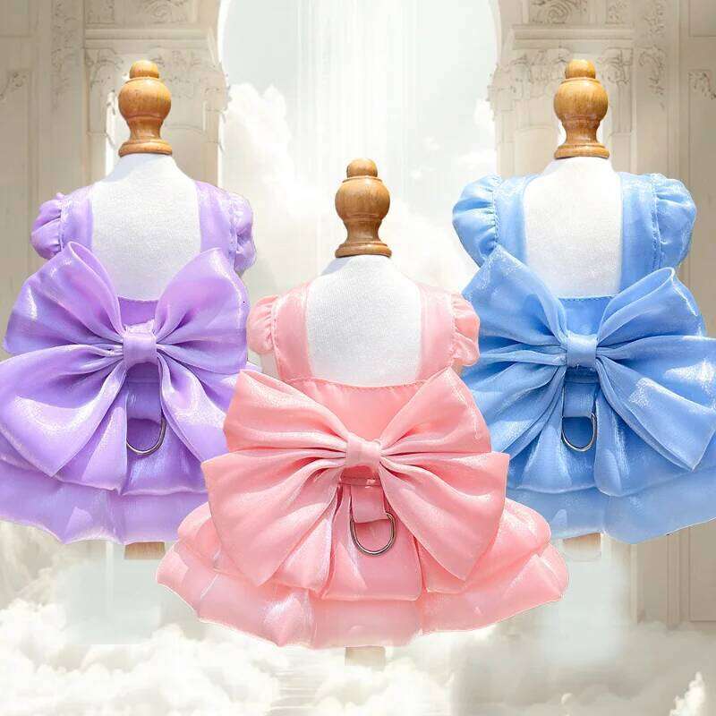 Luxury Girls Weeding Dress 7 Colors Bowtie Princess Dog Pomeranian Puppy Summer Pet Clothes H260129