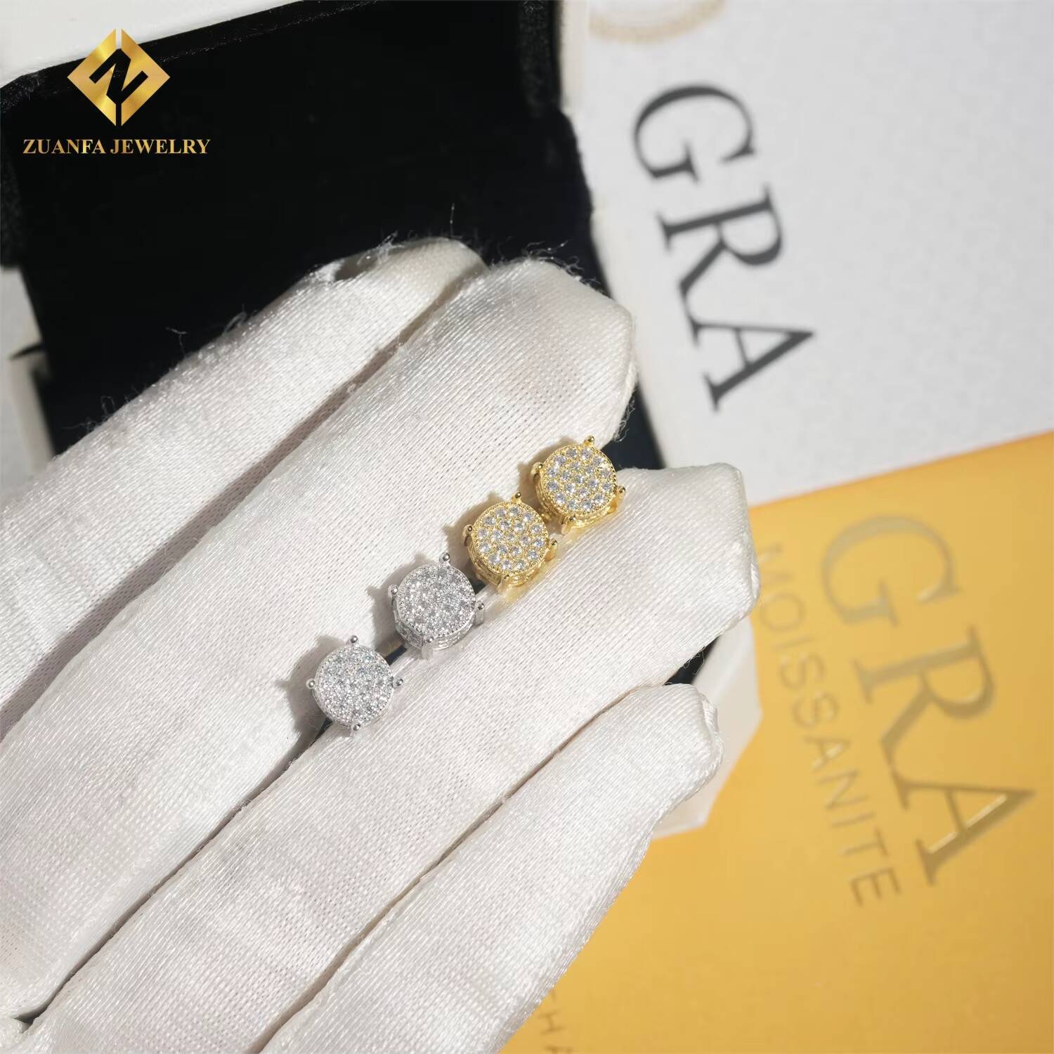 RTS Fashion Rapper Jewelry Round Cluster Stud Earring Solid 925 Silver VVS Moissanite Iced Out Stud Earrings Hip Hop Earring