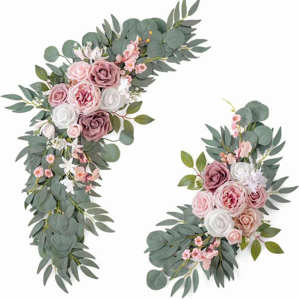 2pcs Arch Decoration Flowers Home Decor Artificial Rose Flower Wreaths Set for Outdoor Wedding Welcome Signs Decorations W260130