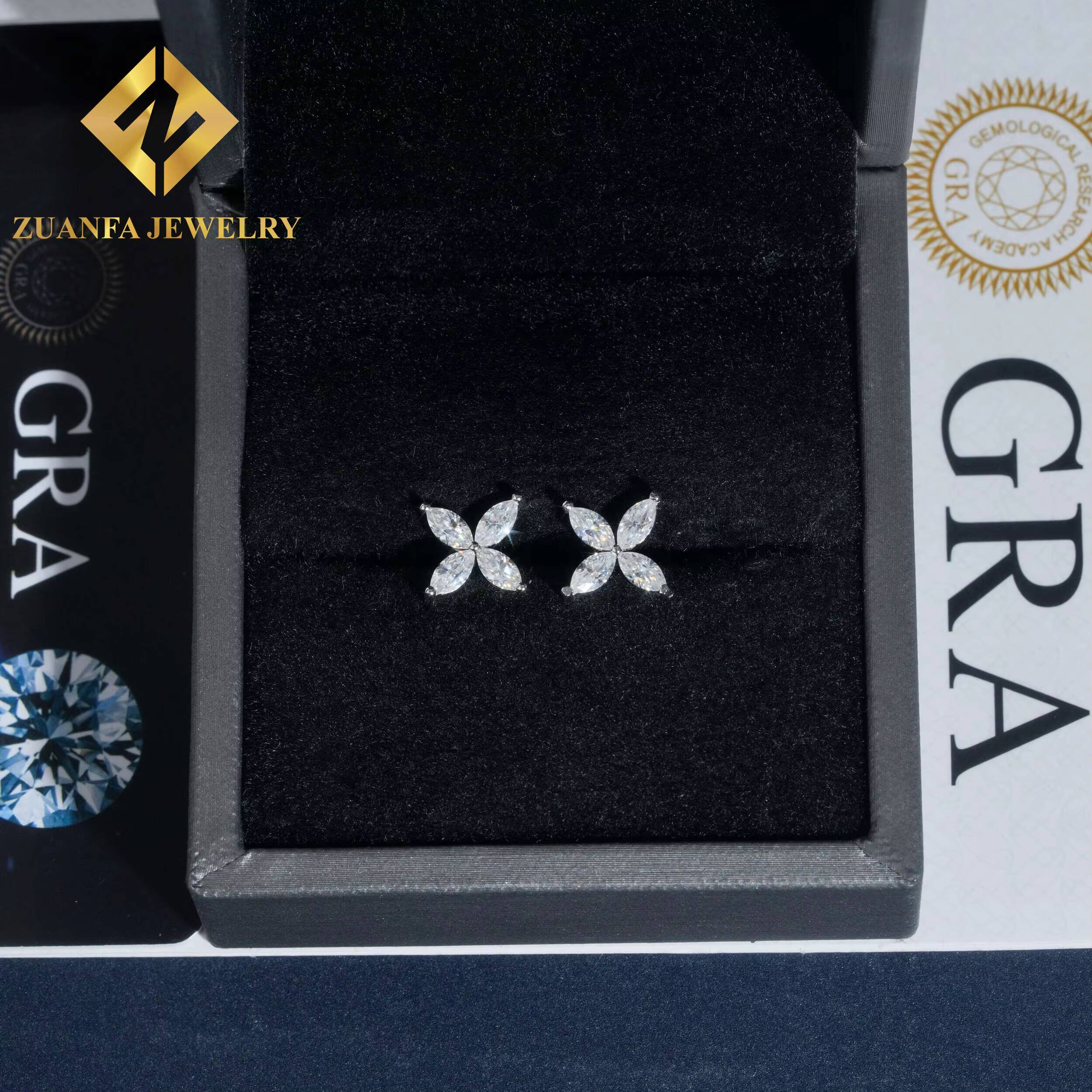 Luxury Moissanite Stud Earrings GRA Certified 925Sterling Silver Ear Stud Fashion Jewelry Flower Diamond Earrings