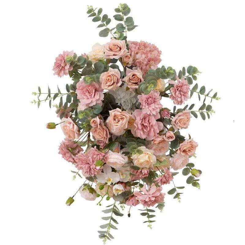 Pink Rose Delphinium green Leaf Artificial Hang Corner Flower Wedding Road Lead Floor Floral Arrangements Event Backdrop Decor W260130