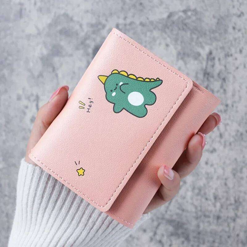 Women Short Cute Small Student Triple Fold Girl ID Card Holder Coin Purse Lady Wallets Cartoon Bag Z260130