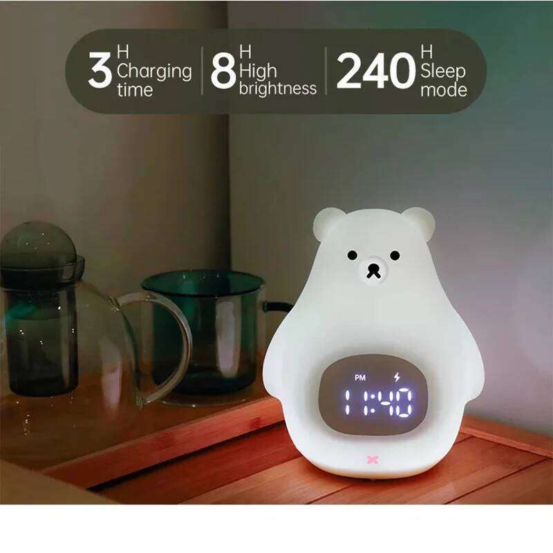 D2 Smart Alarm Clock Children Xmas Gifts USB Rechargeable White Bear Sleep Trainer for Kids Baby LED Night Light Silicon Touch W260130
