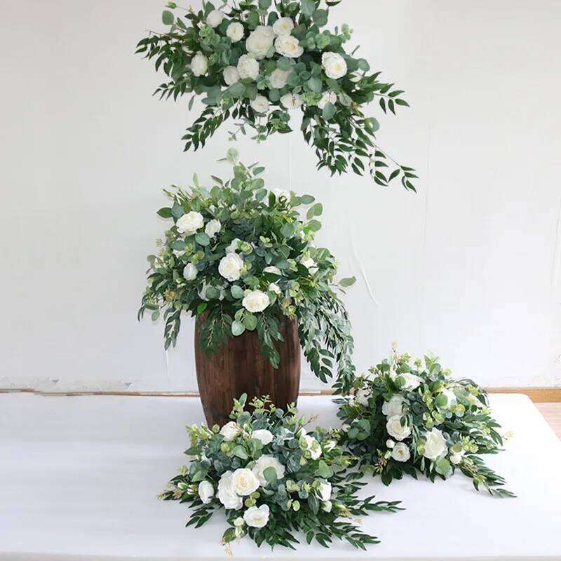 Luxury White Rose Gypsophila Babybreath Row Wedding Backdrop Prop Arrangement Event Party Decor Floral Table Flower decor Y260130