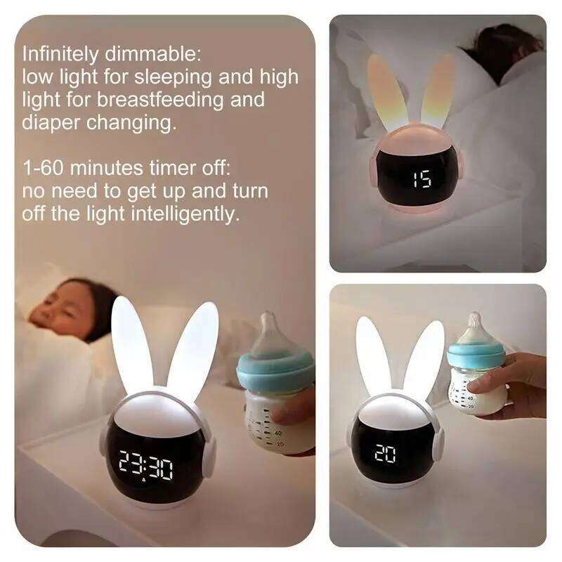 Rabbit Alarm Rainbow Animal Lamp Three Ways Wake Up Rechargeable Bedside Clock Creative Timing Night Light For Bedroom W260130