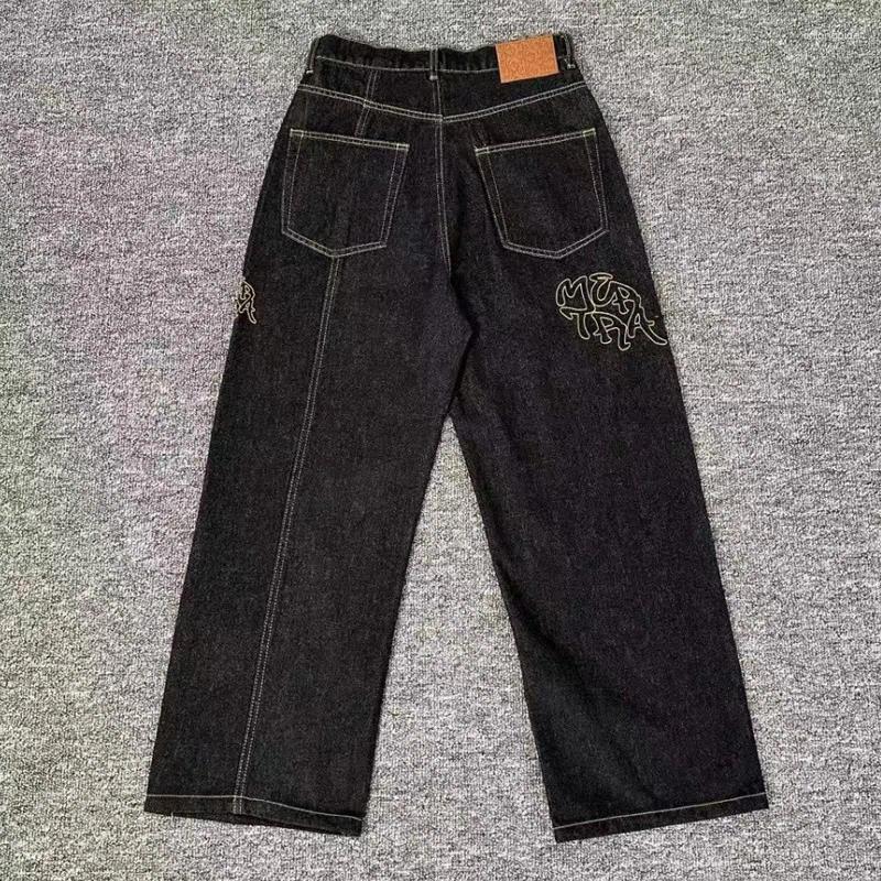Men's Hoodies High Street Retro Jeans Classic Embroidered Patchwork Straight-leg Trousers Men Women Casual All-match Denim Pants