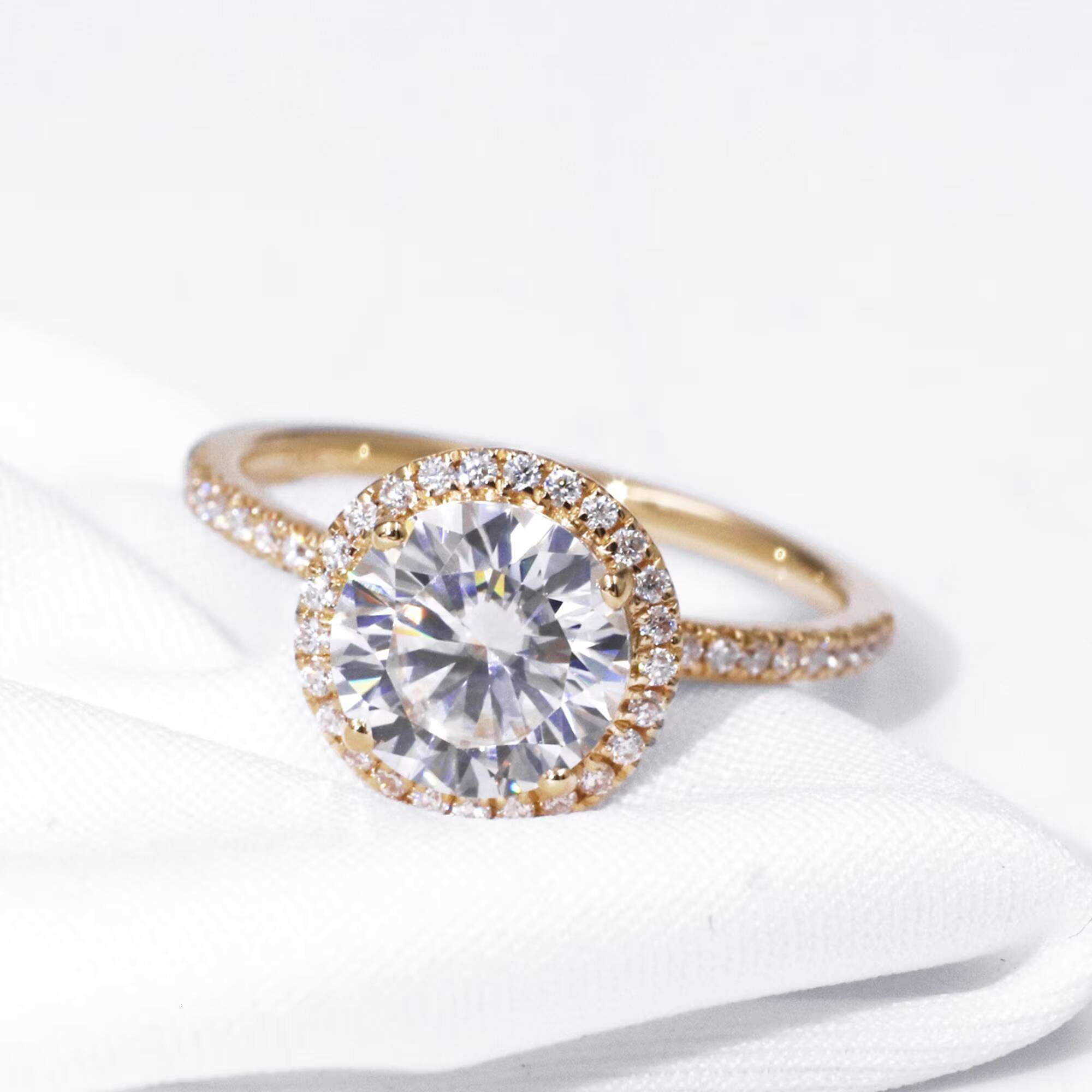 Tianyu Fine Jewelry Solitaire halo Engagement Women Gra Mossanite Solid Gold Real 14k Moissanite Womens Pure Gold Wedding Ring