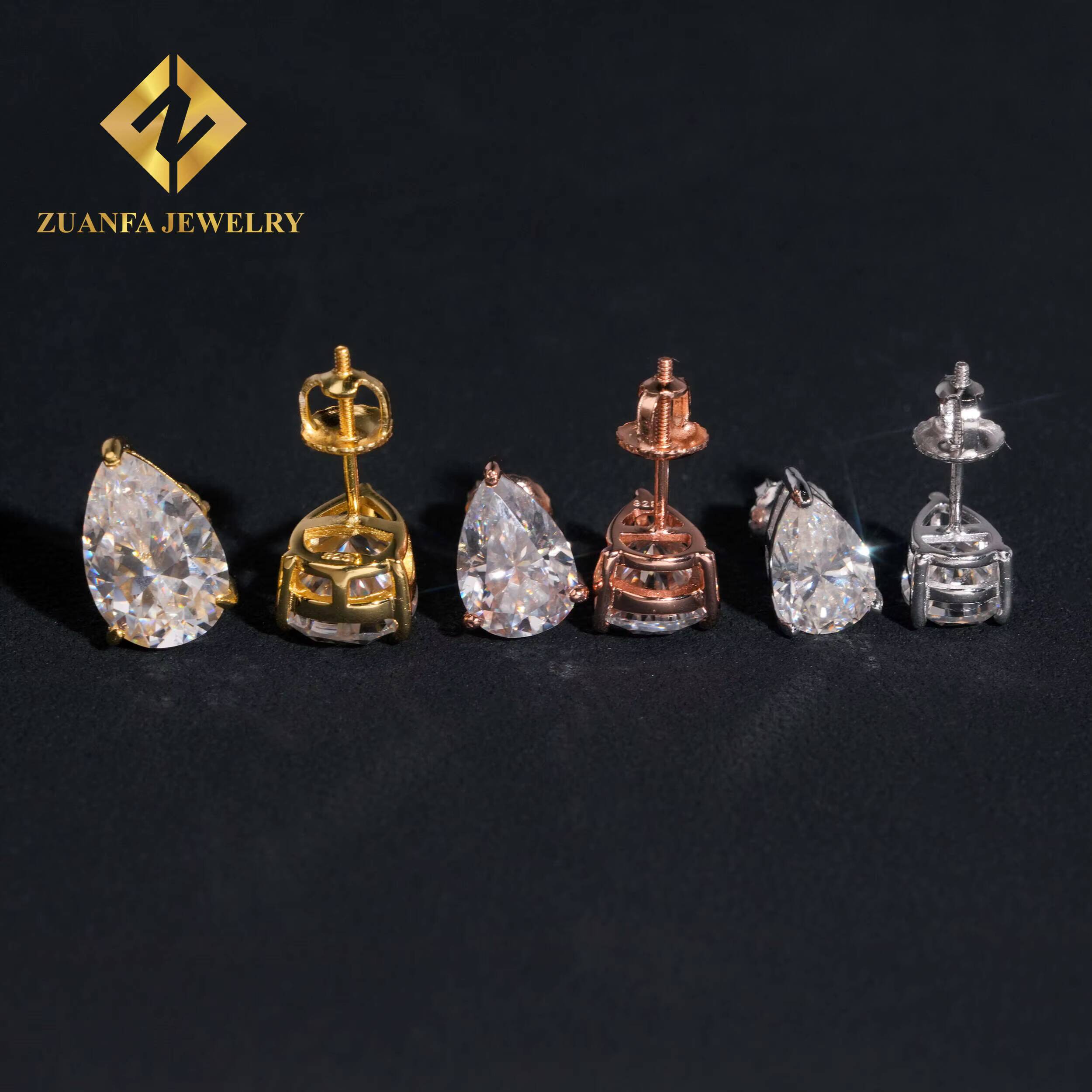 Hot Sale Classical Cheaper 925 Silver Sterling Gold Plated Pear Cut Pass Diamond Tester Moissanite Earring