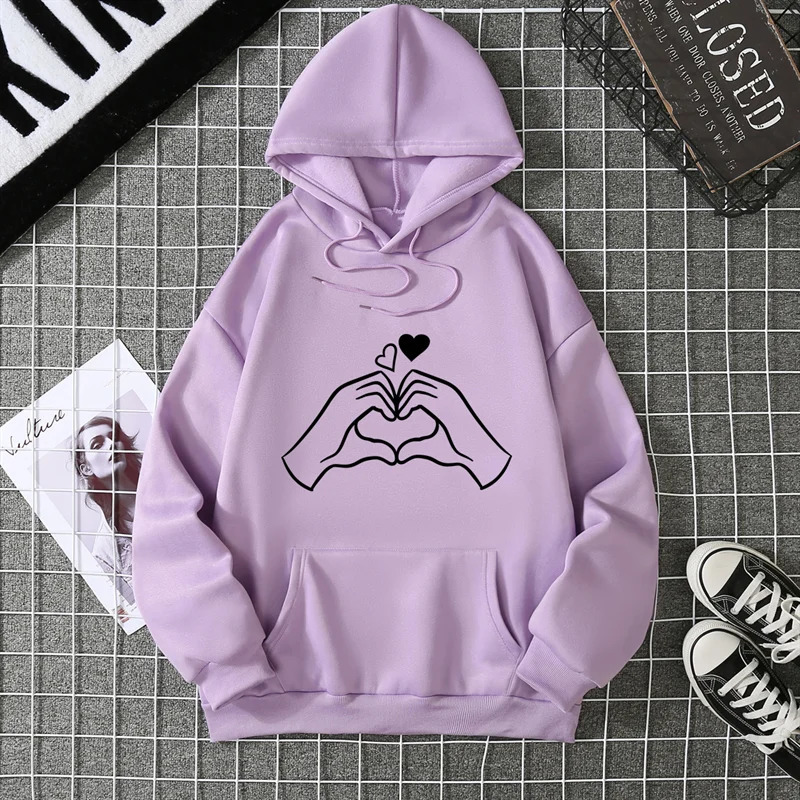 Autumn Hoodie Womens Casual Hooded Sweatshirt Creative Matching Streetwear Heart Pattern Monogram 260127